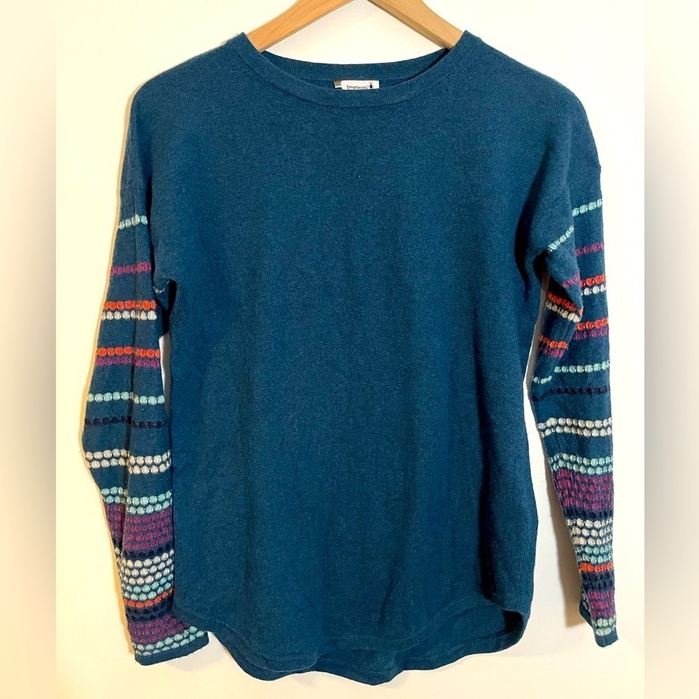 SMARTWOOL Women's Extra Small Shadow Pine Crew Neck Sweater Teal Blue Outdoor